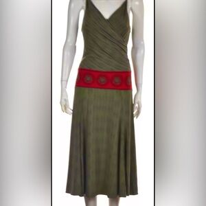 BCBGMaxAzria Sleeveless Strappy Jersey Midi Dress Drapey Bodice Ruched Waist ZB6